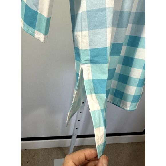 MING WANG Women's Two Piece Gingham Cotton Poplin Skirt Set Blue/Tan Size Small - Picture 8 of 16